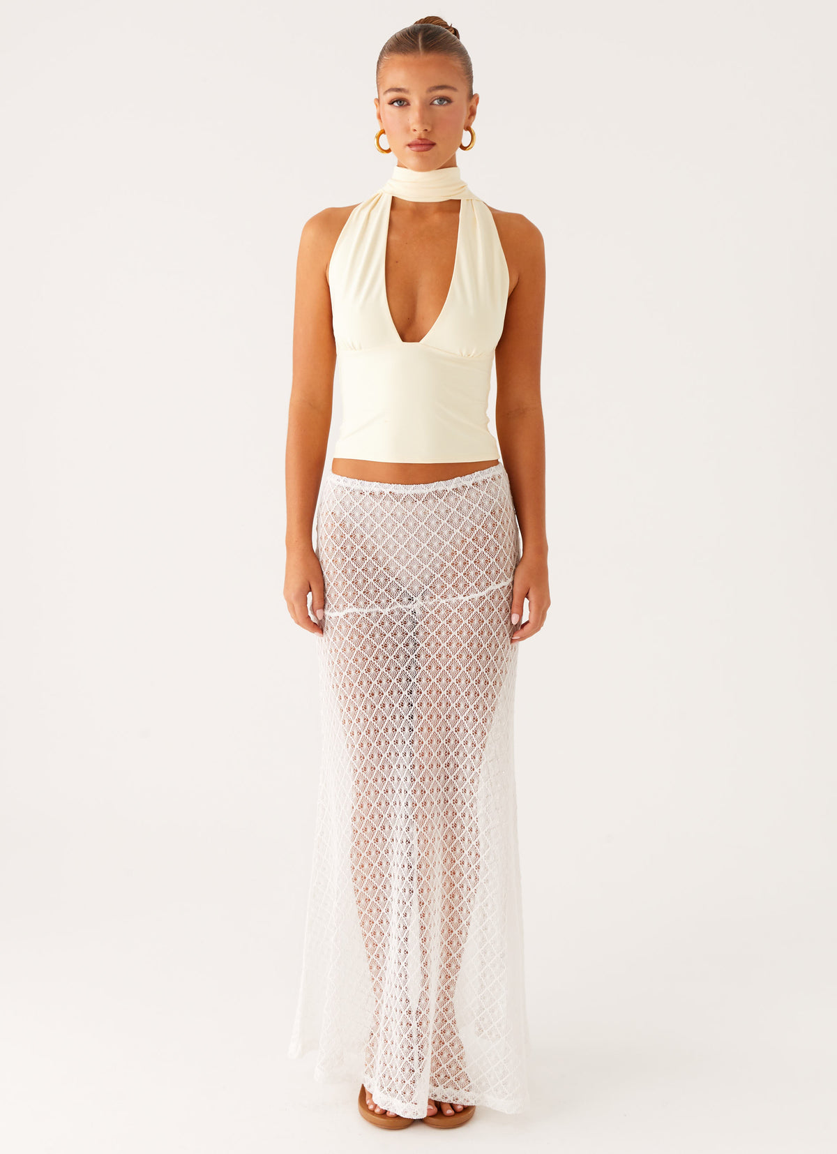 Milos Scarf Halter Neck Top - Yellow