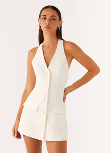 Mira Halter Neck Mini Dress - Ivory