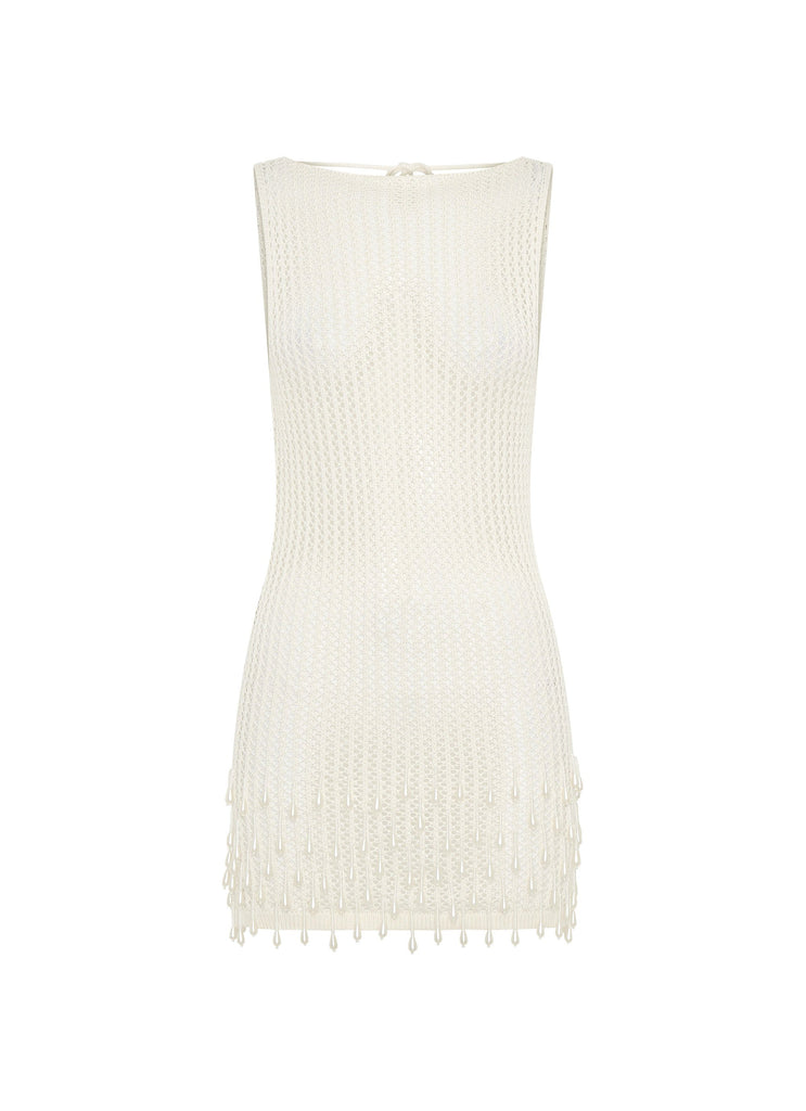 Miracle Beaded Crochet Mini Dress - Ivory