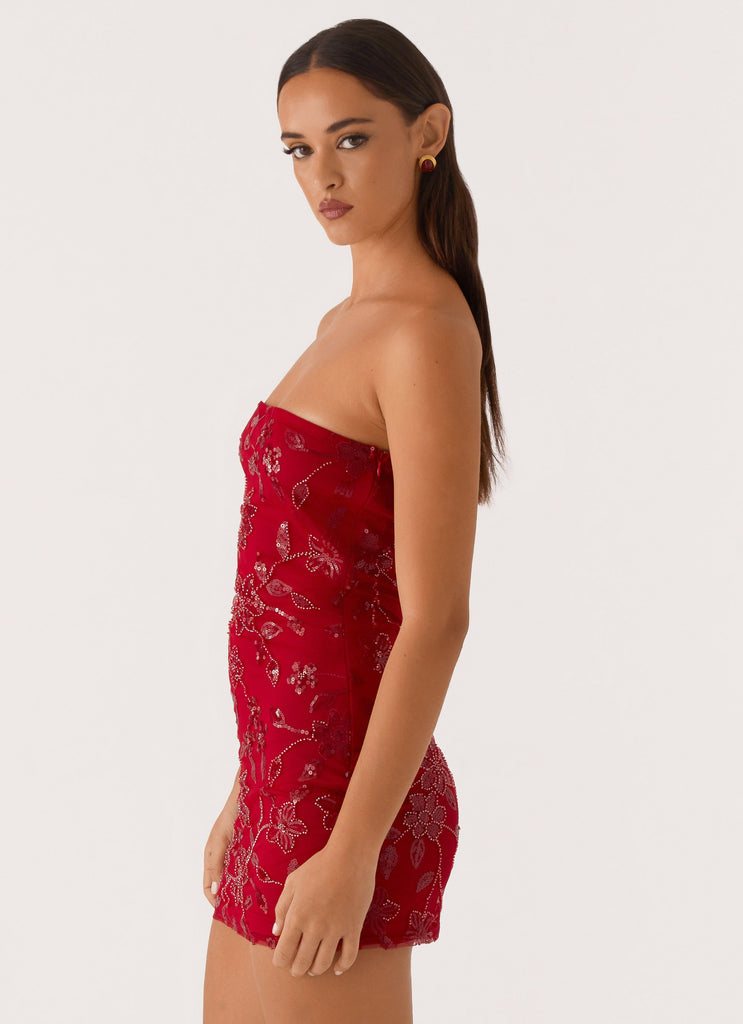 Moorey Beaded Mini Dress - Red