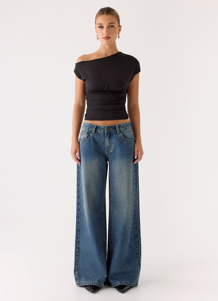 Neo Low Rise Wide Leg Jeans - Vintage Blue Bleach Wash