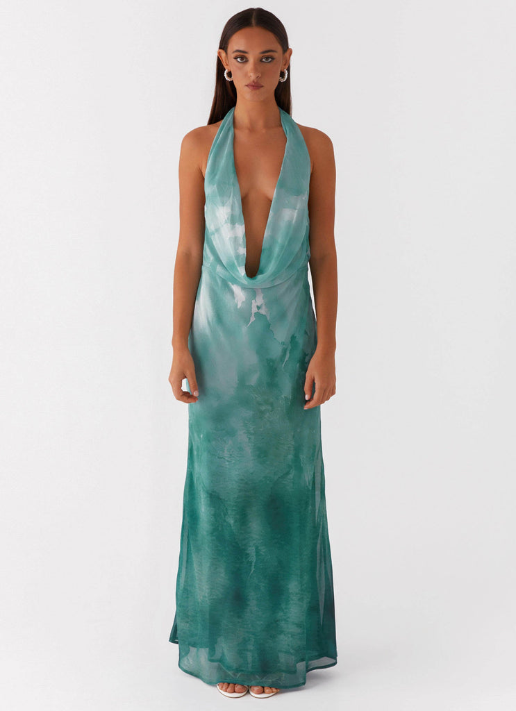 Nerissa Cowl Neck Maxi Dress - Green Tie Dye