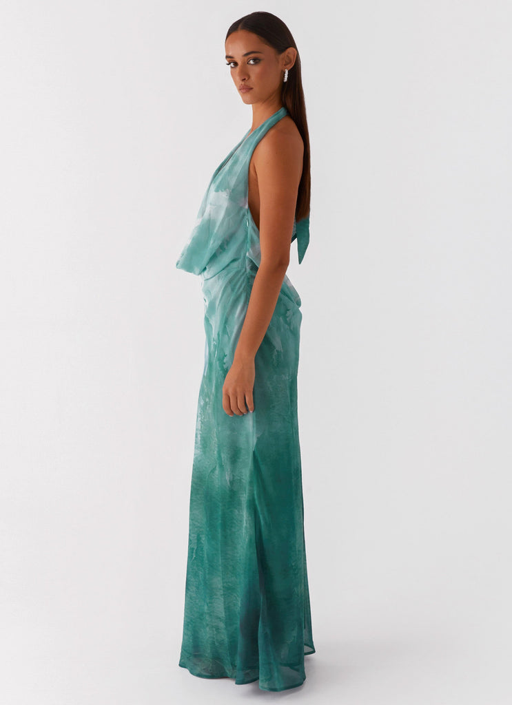 Nerissa Cowl Neck Maxi Dress - Green Tie Dye