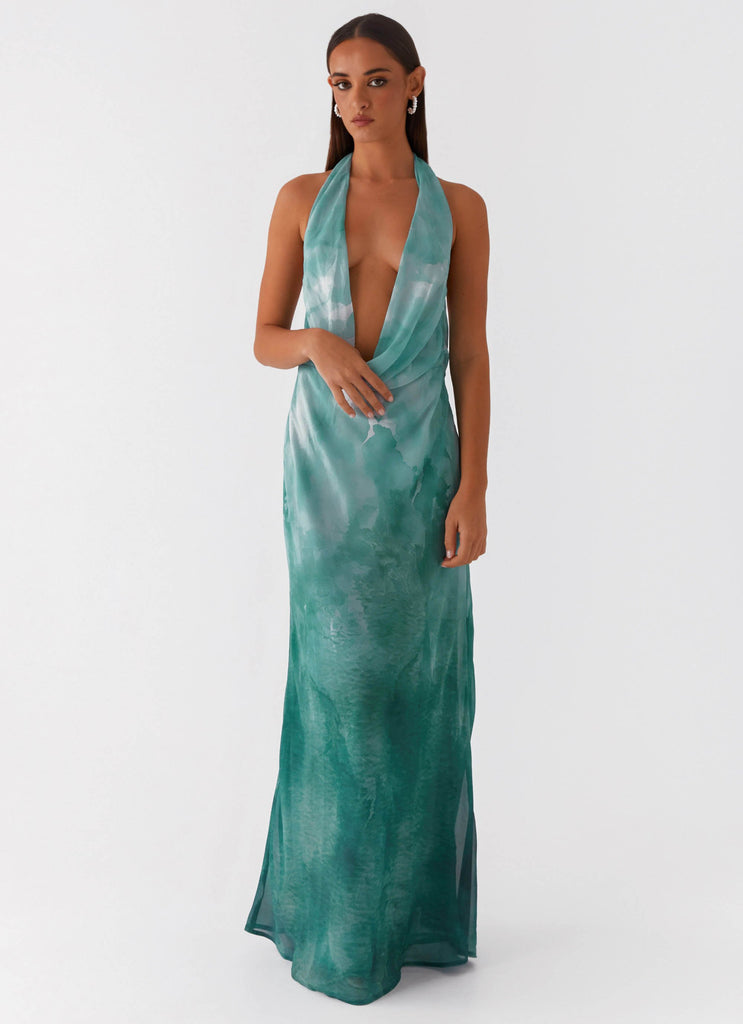 Nerissa Cowl Neck Maxi Dress - Green Tie Dye