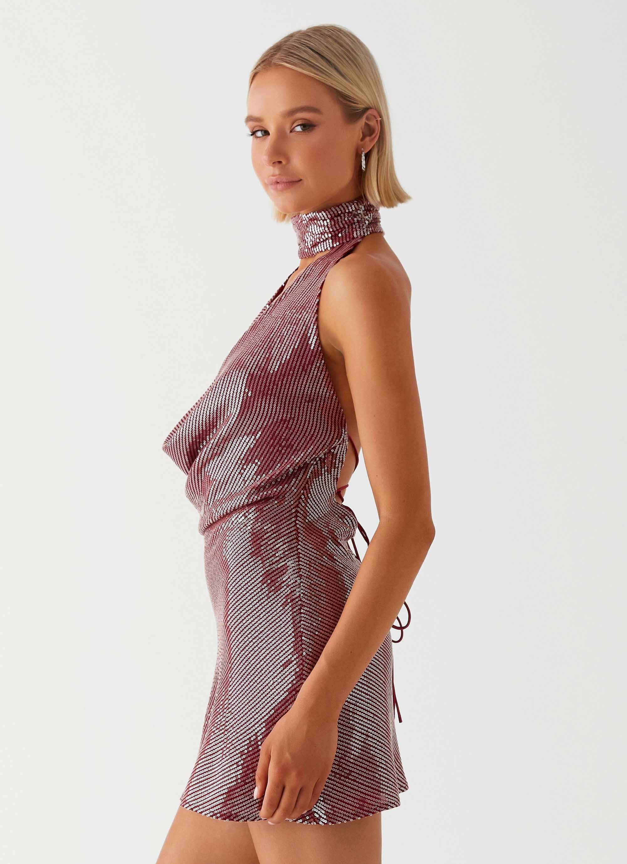 Red cowl neck mini dress online