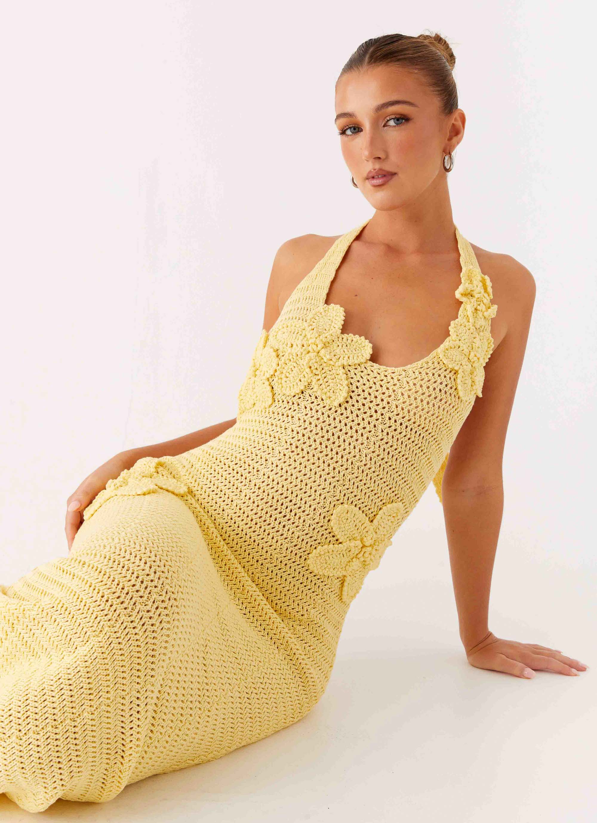 yellow crochet beach dress Yellow Shell Embellished Crochet Fringe Cover-Up Dress Palazzo Couture Online