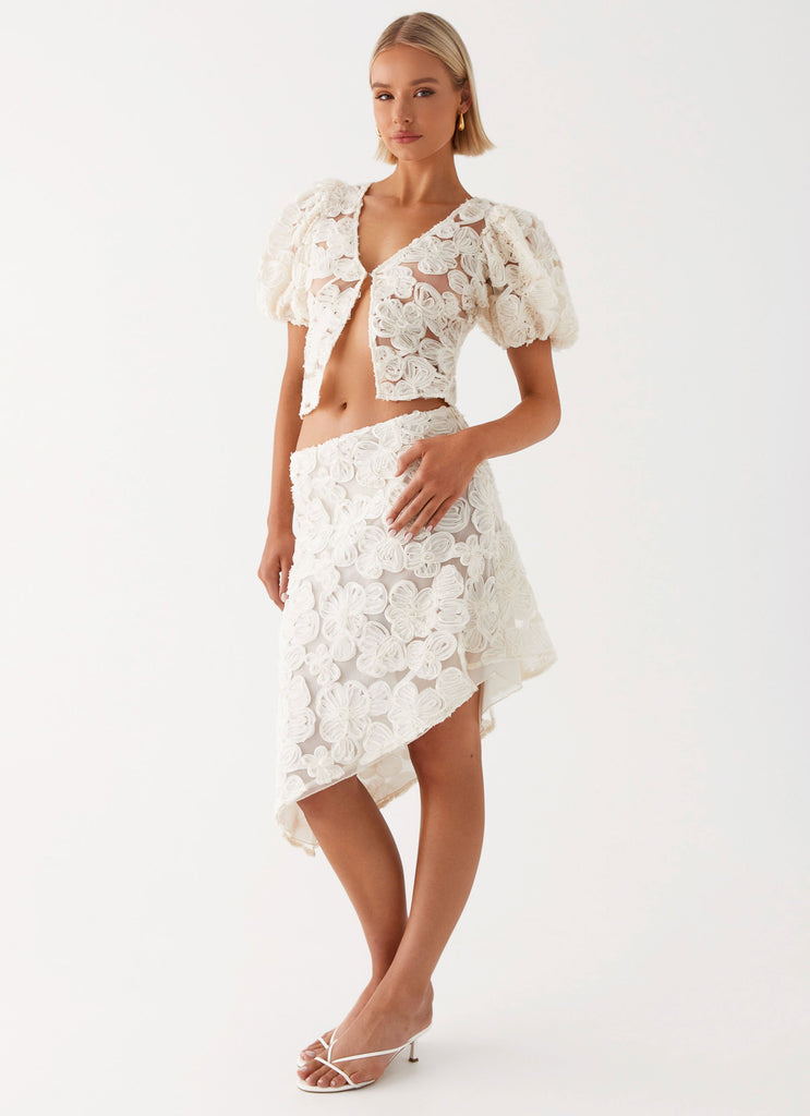 Womens Fiorella Floret Maxi Skirt  in the colour  Ivory in front of a light grey background