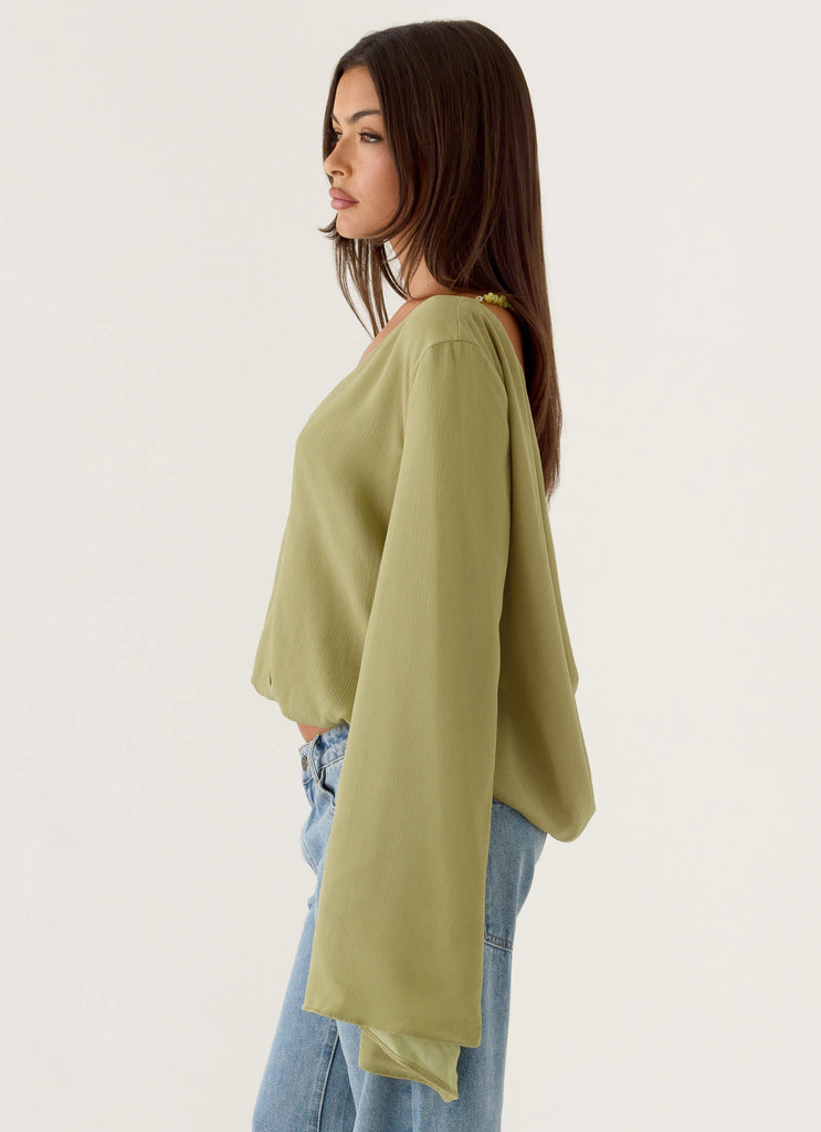 Orelia Long Sleeve Top - Green Olive