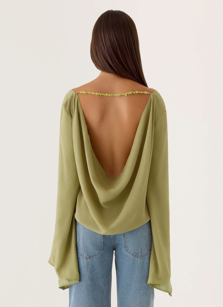 Orelia Long Sleeve Top - Green Olive