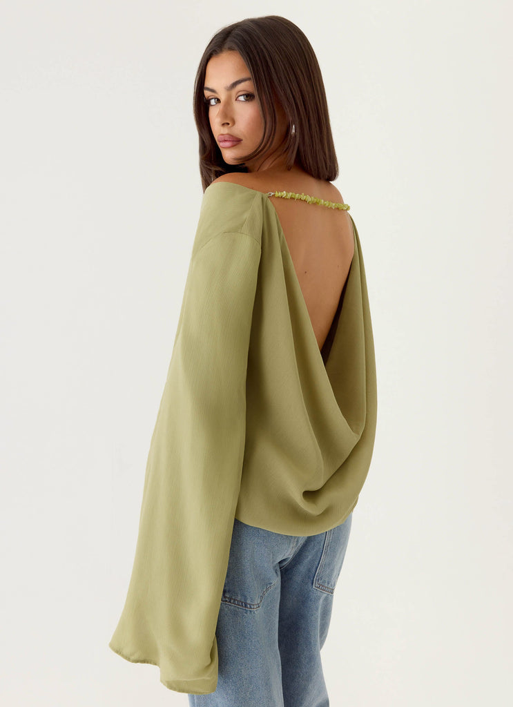 Orelia Long Sleeve Top - Green Olive