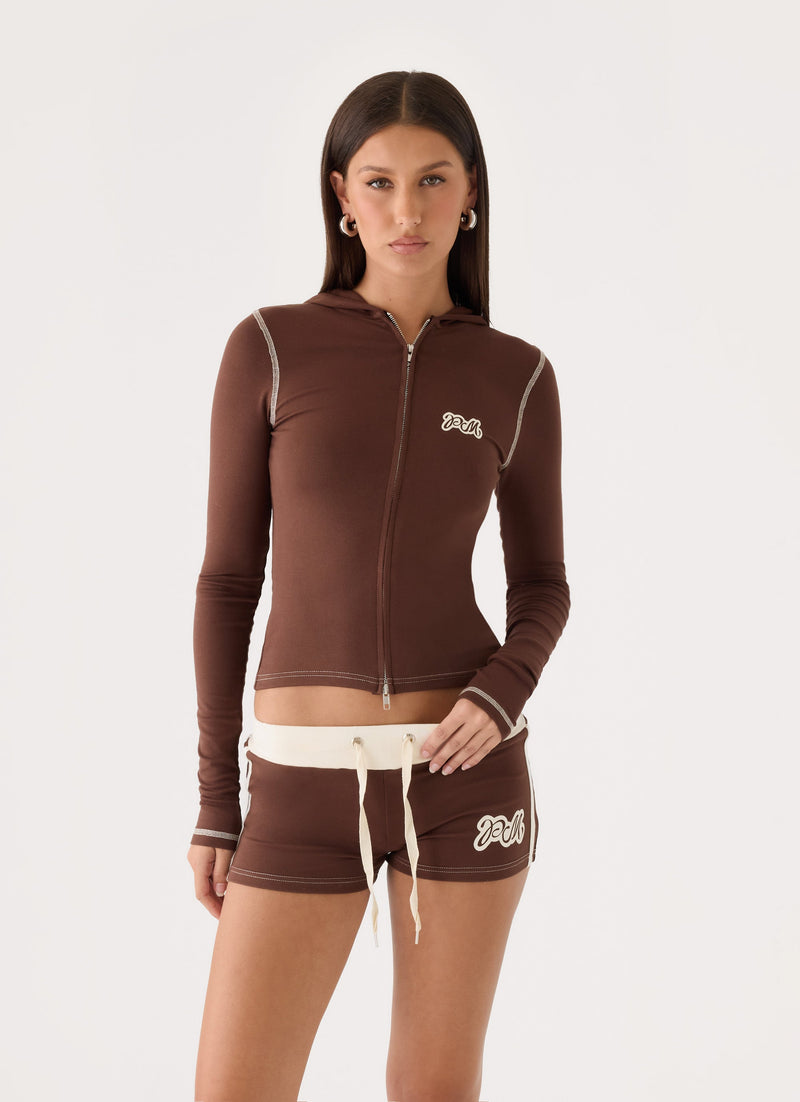 Paris Zip Up Hoodie - Chocolate
