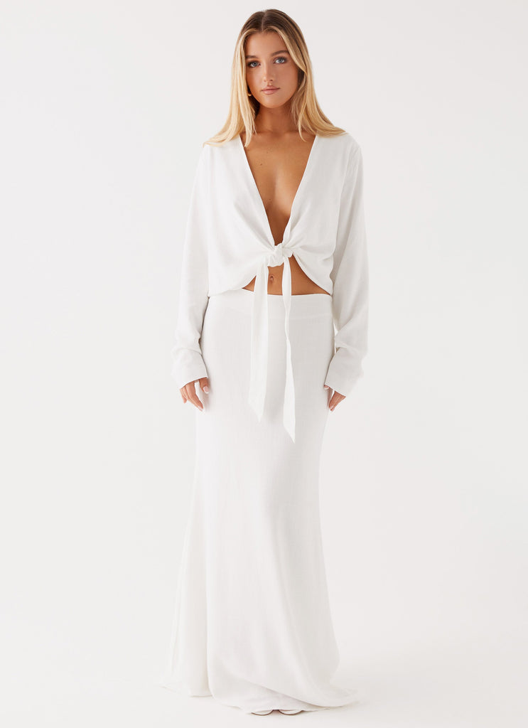 Womens Heatwave Linen Wide Leg Pants  in the colour  White in front of a light grey background