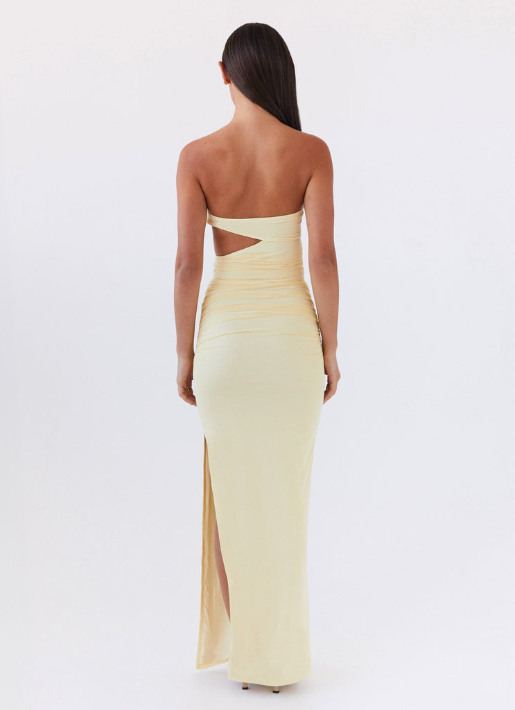 Womens Into Pieces Mesh Maxi Dress in the colour Lemon in front of a light grey background