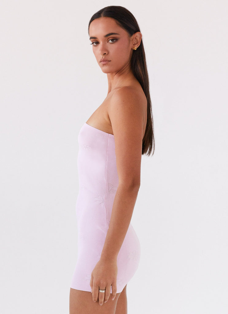 Womens Ashton Strapless Knit Mini Dress in the colour Pink in front of a light grey background