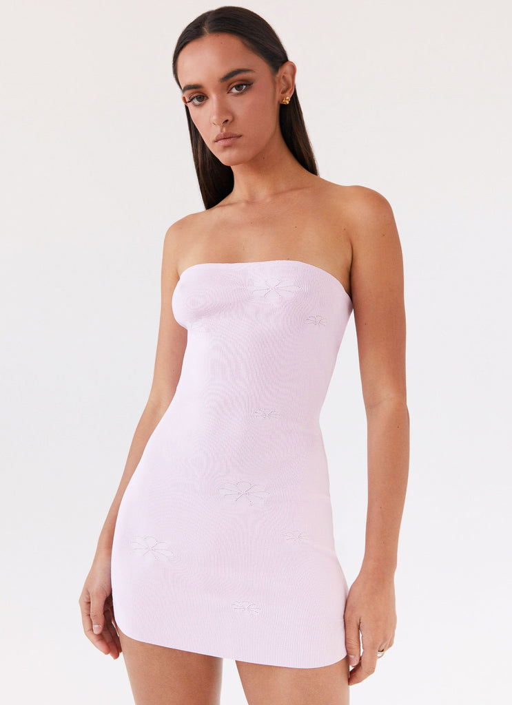 Womens Ashton Strapless Knit Mini Dress in the colour Pink in front of a light grey background