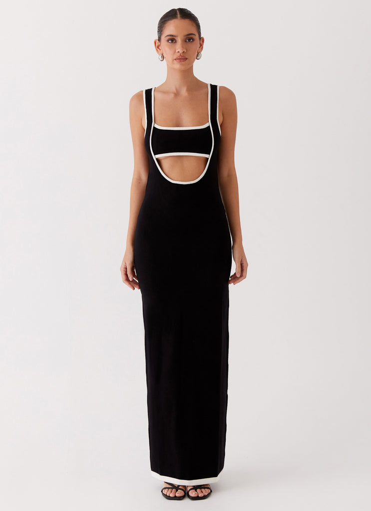 Womens Lost In Paris Knit Maxi Dress in the colour Black in front of a light grey background