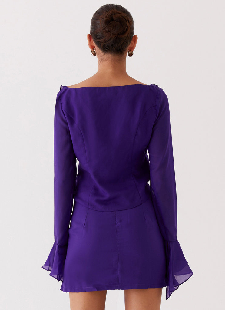 Womens My Favourite Part Blouse in the colour Violet in front of a light grey background