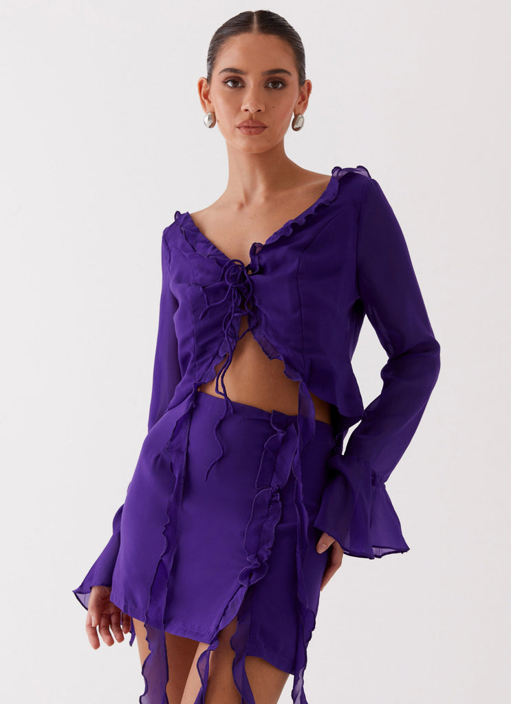 Womens My Favourite Part Blouse in the colour Violet in front of a light grey background