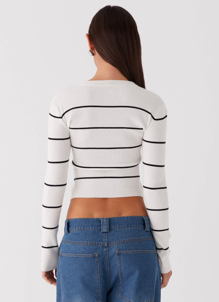 Womens Kaylee Fitted Cardigan in the colour White Stripe in front of a light grey background