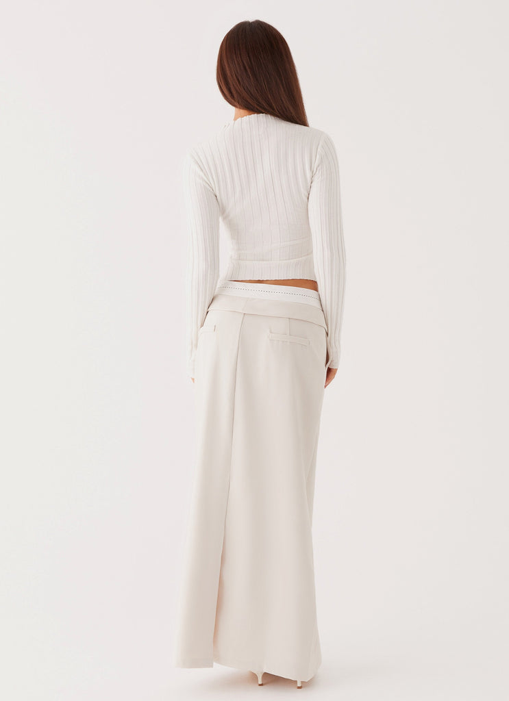 Womens Don't Kill My Vibe Maxi Skirt in the colour Ivory in front of a light grey background