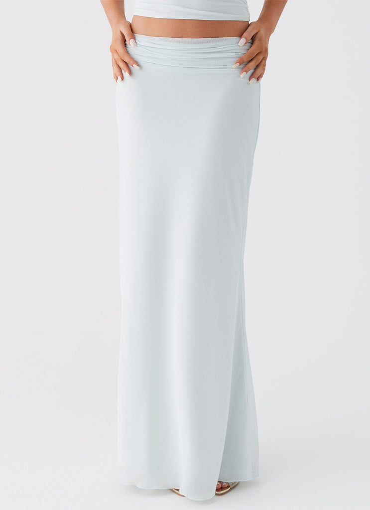 Womens Rayne Maxi Skirt in the colour Sage in front of a light grey background