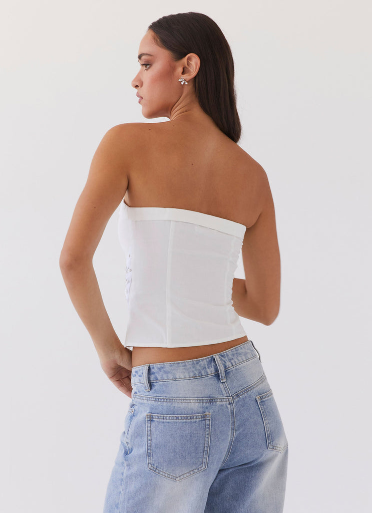 Womens Be My Soulmate Bustier Top in the colour White in front of a light grey background