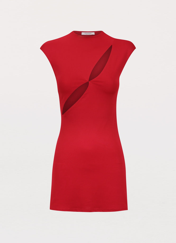 Womens Special Affair Mini Dress in the colour Berry in front of a light grey background