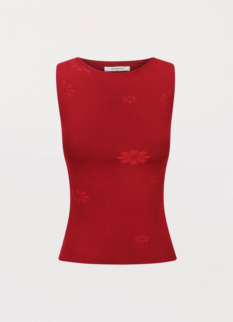 Womens Holly Knit Tank in the colour Rouge Red in front of a light grey background