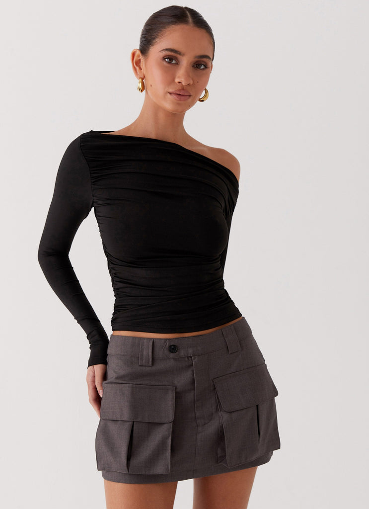 Womens Bad Blood Cargo Mini Skirt in the colour Army in front of a light grey background