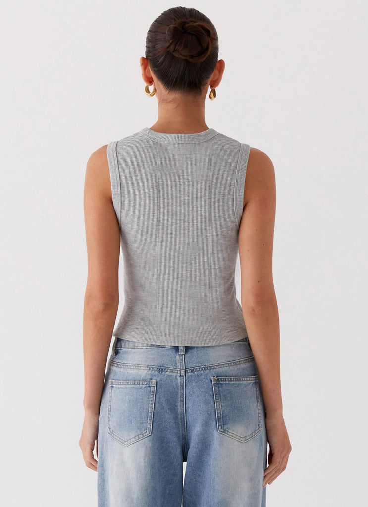 Womens Blair Buttoned Tank Top in the colour Grey Marle in front of a light grey background