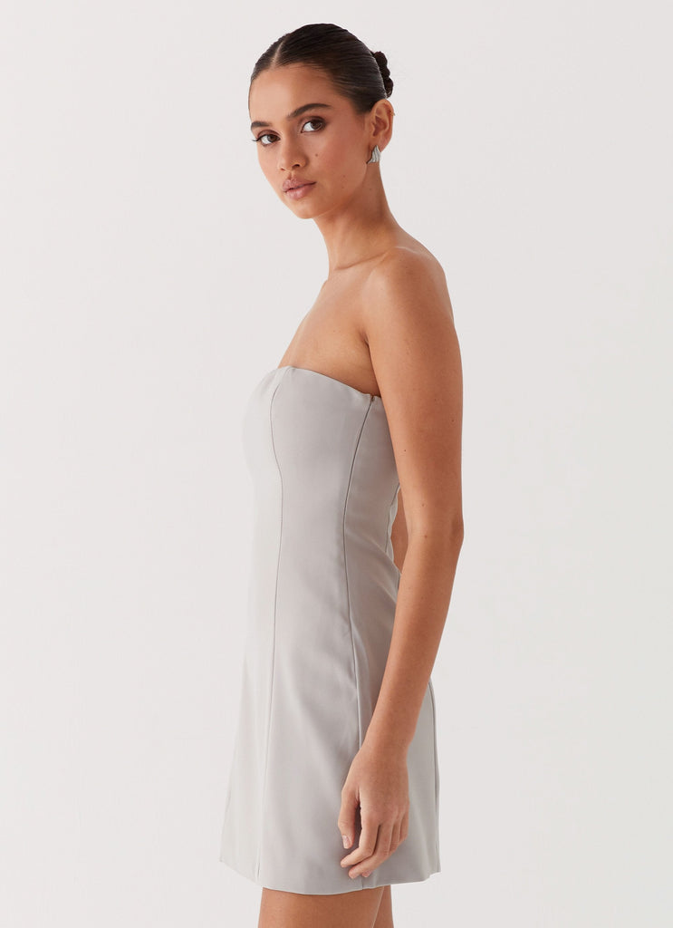 Womens Ayanna Strapless Mini Dress in the colour Grey in front of a light grey background