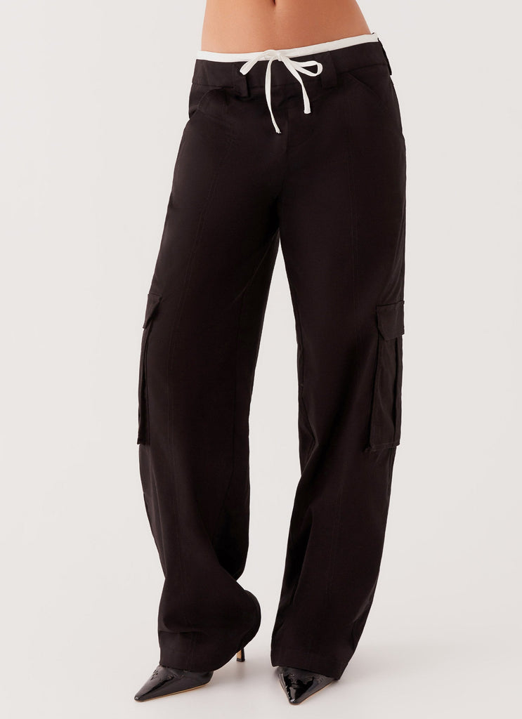 Womens Grace Lily Cargo Pants in the colour Black in front of a light grey background