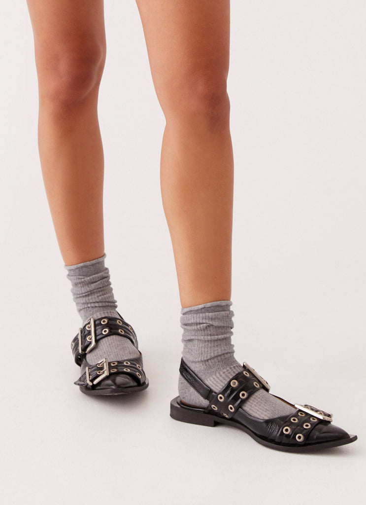 Womens Ludde Ankle Socks in the colour Grey in front of a light grey background