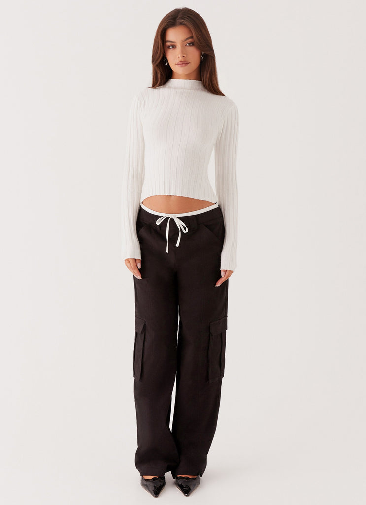 Womens Grace Lily Cargo Pants in the colour Black in front of a light grey background