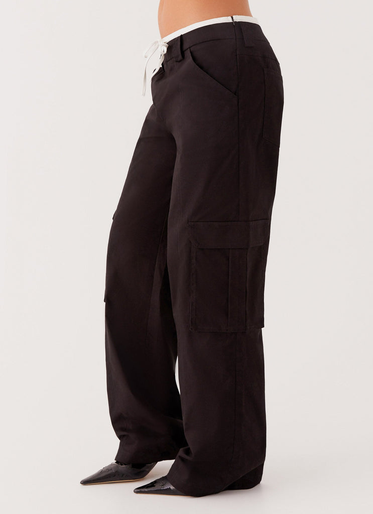 Womens Grace Lily Cargo Pants in the colour Black in front of a light grey background