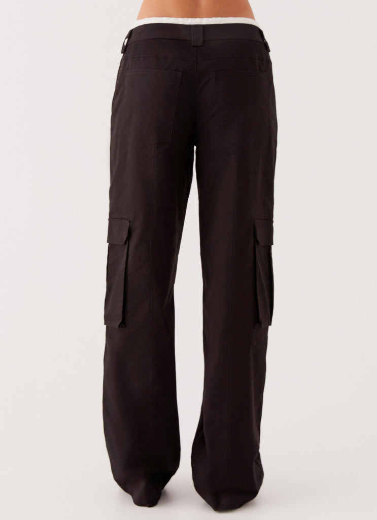 Womens Grace Lily Cargo Pants in the colour Black in front of a light grey background