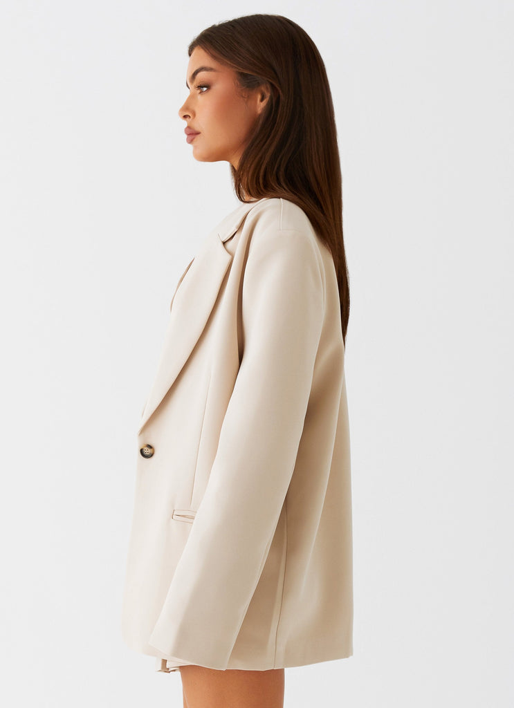 Womens Stealth Mode Blazer in the colour Beige in front of a light grey background