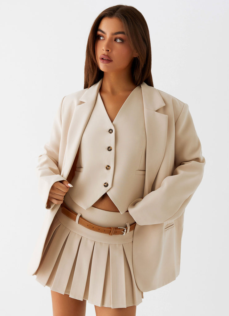 Womens Stealth Mode Blazer in the colour Beige in front of a light grey background