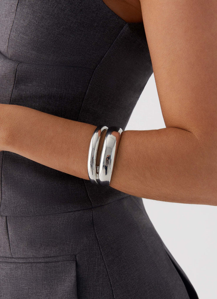 Womens Kirstin Chunky Bracelet in the colour Silver in front of a light grey background