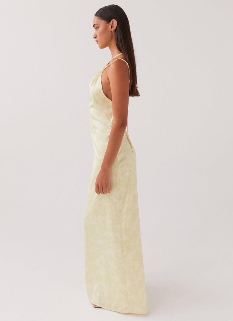 Womens Liliana One Shoulder Maxi Dress in the colour Yellow Floral in front of a light grey background