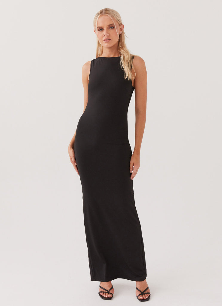 Womens Davina Maxi Dress in the colour Black in front of a light grey background