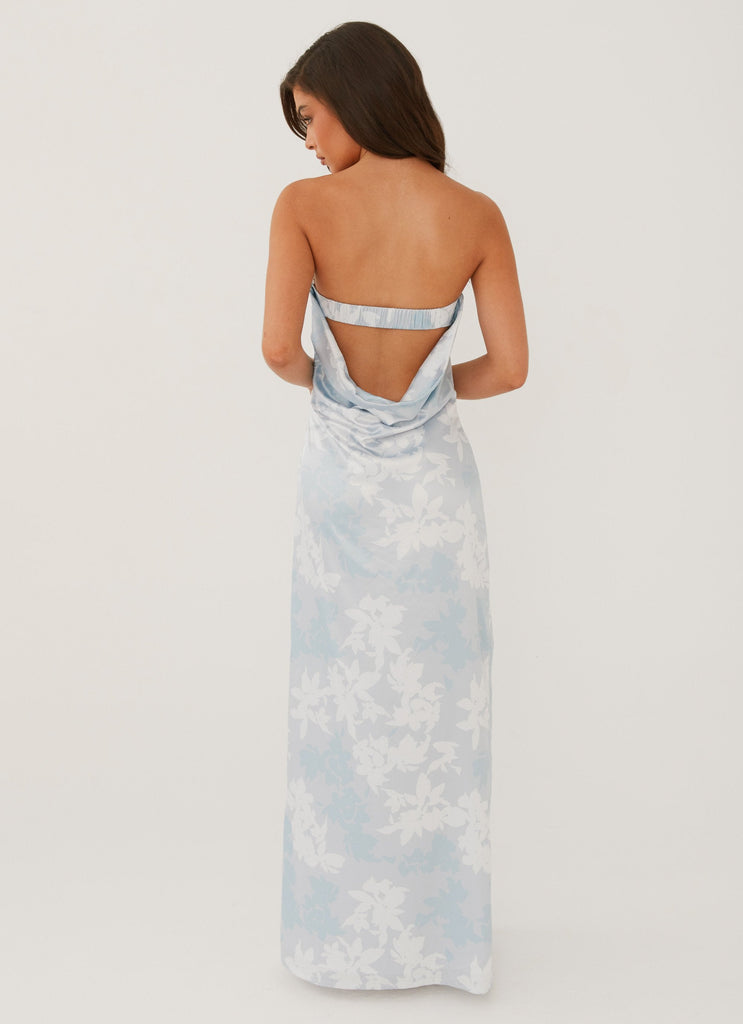 Womens Love Me More Maxi Dress in the colour Blue Blossom in front of a light grey background