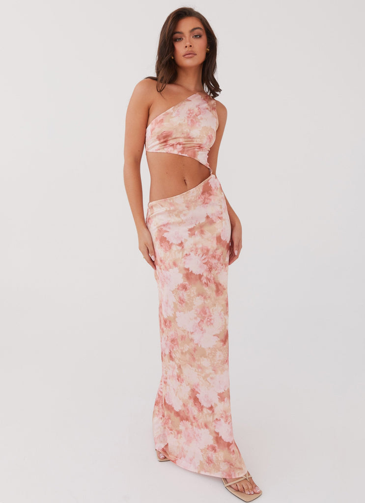 Womens Krista One Shoulder Maxi Dress in the colour Flower Garden in front of a light grey background