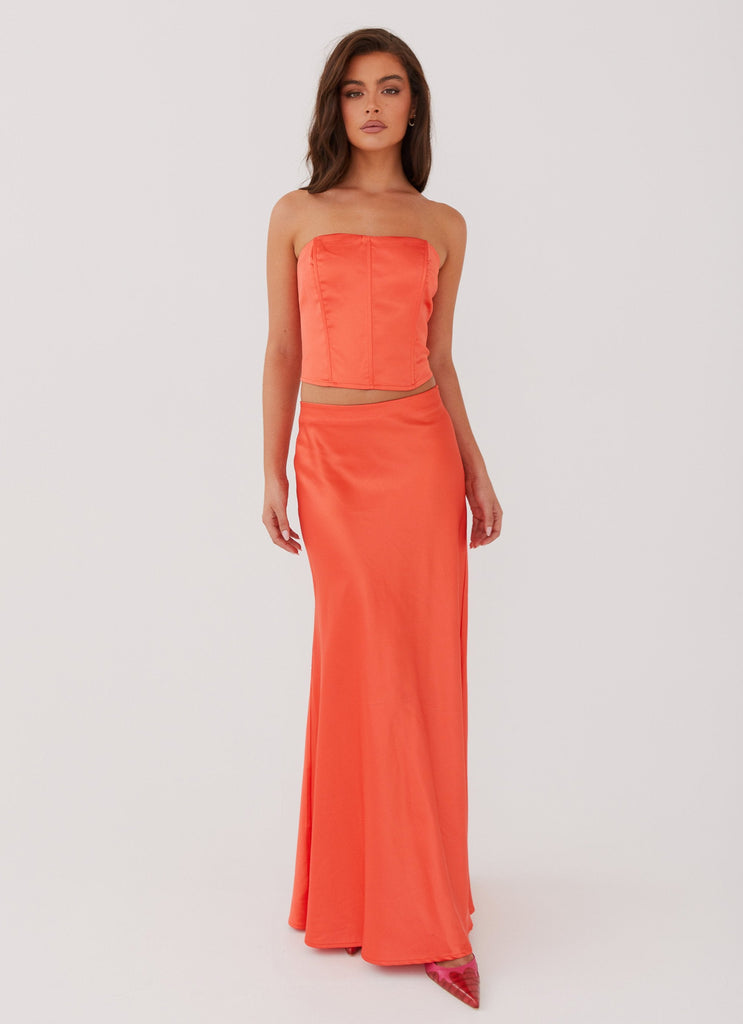 Womens Loved By You Maxi Skirt in the colour Papaya in front of a light grey background