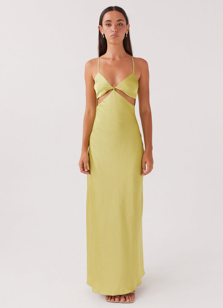 Womens Raylie Cut Out Maxi Dress in the colour Chartreuse in front of a light grey background