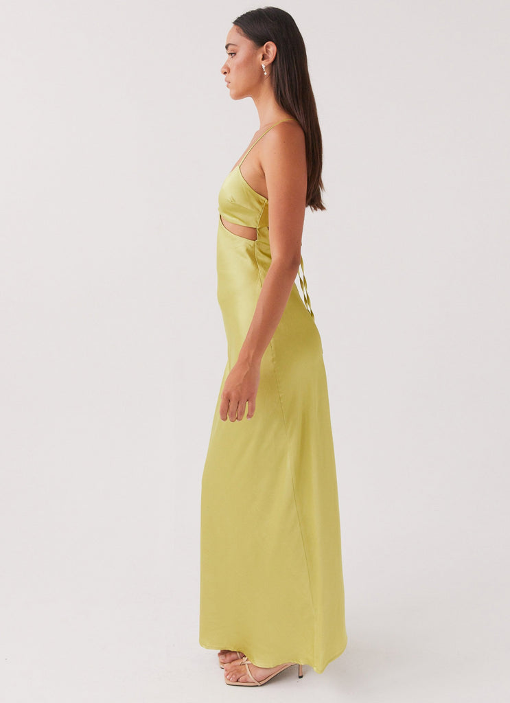 Womens Raylie Cut Out Maxi Dress in the colour Chartreuse in front of a light grey background