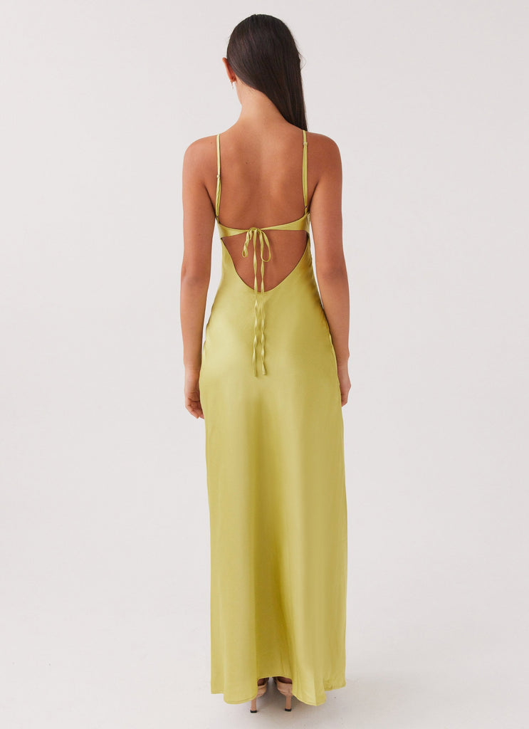 Womens Raylie Cut Out Maxi Dress in the colour Chartreuse in front of a light grey background