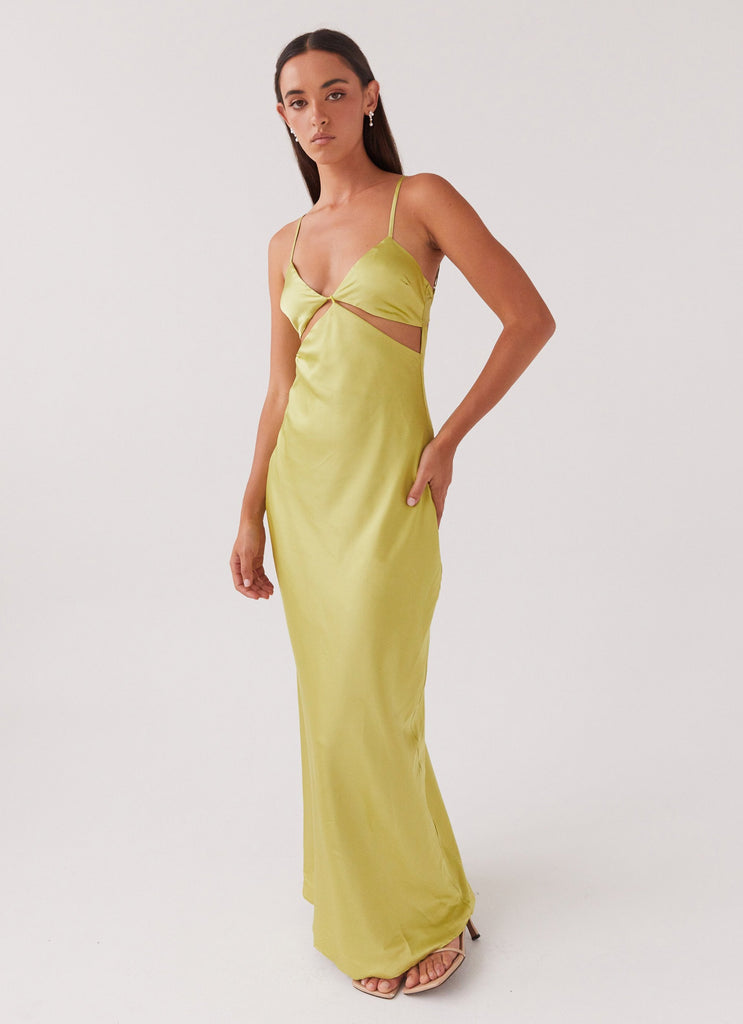 Womens Raylie Cut Out Maxi Dress in the colour Chartreuse in front of a light grey background