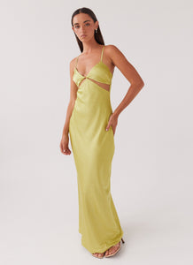 Womens Raylie Cut Out Maxi Dress in the colour Chartreuse in front of a light grey background