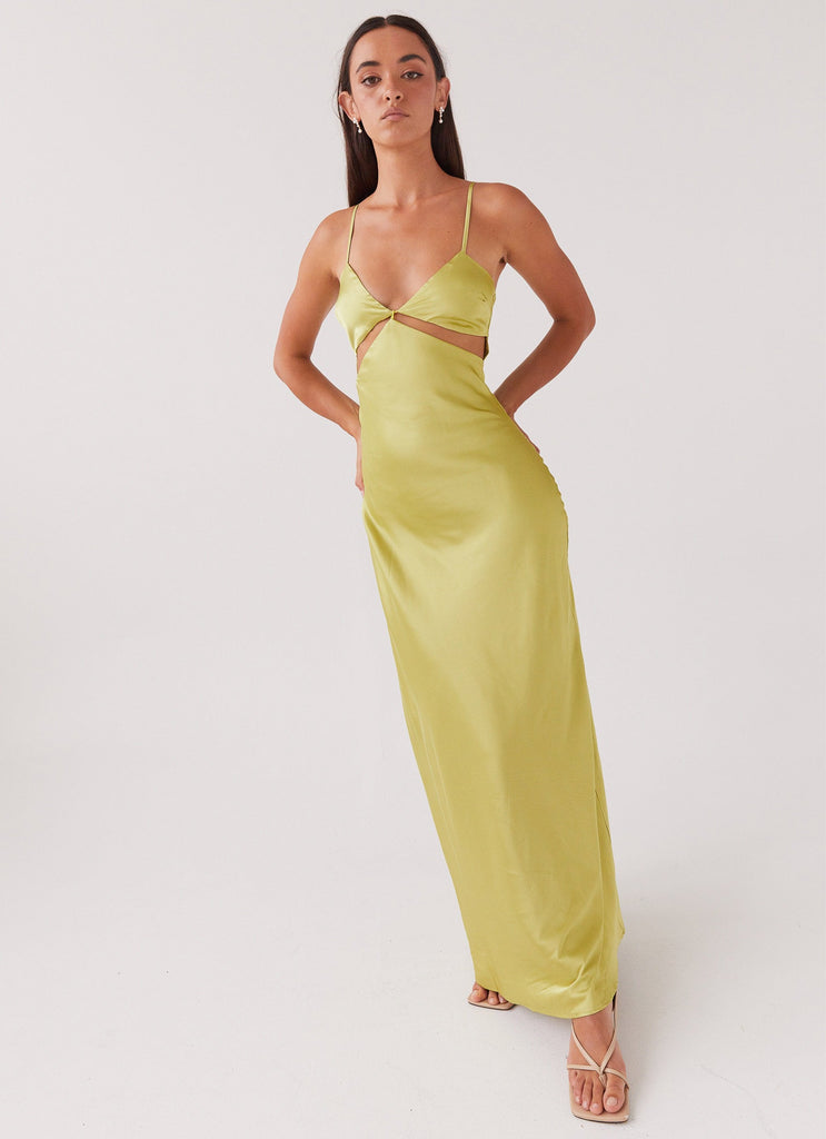 Womens Raylie Cut Out Maxi Dress in the colour Chartreuse in front of a light grey background